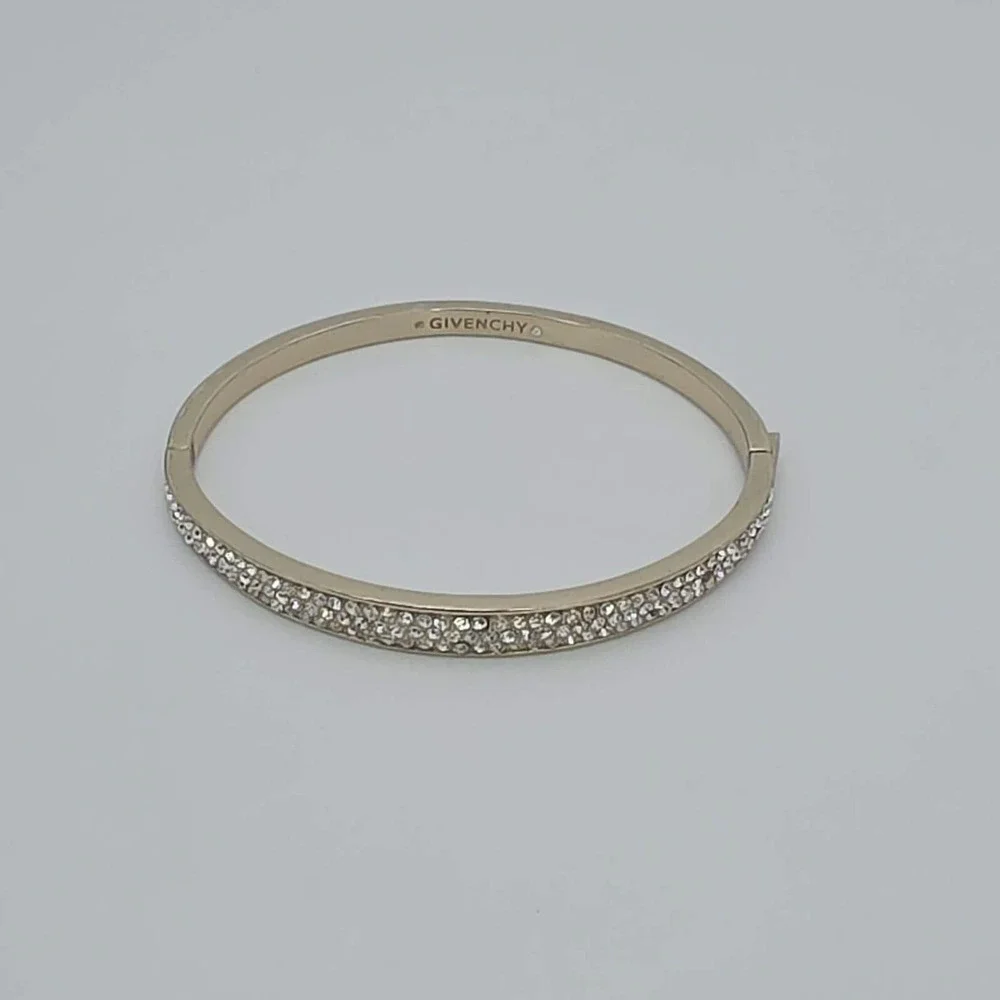 Vintage GIVENCHY Bracelet SWAROVSKI Pavé Crystal Bangle Hinged Gold Tone 6.75" - Picture 8 of 15